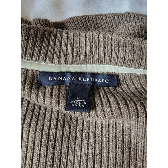 Banana Republic Womens Merino Wool Ruffle Size Large Brown Cardigan With Pockets - Picture 3 of 12